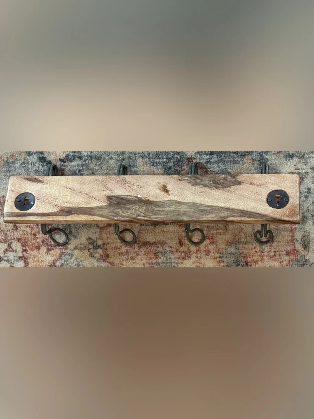 Rustic Wood Wall Hook Rack in Brown and Black - 14”x2 1/2”x4 1/2”